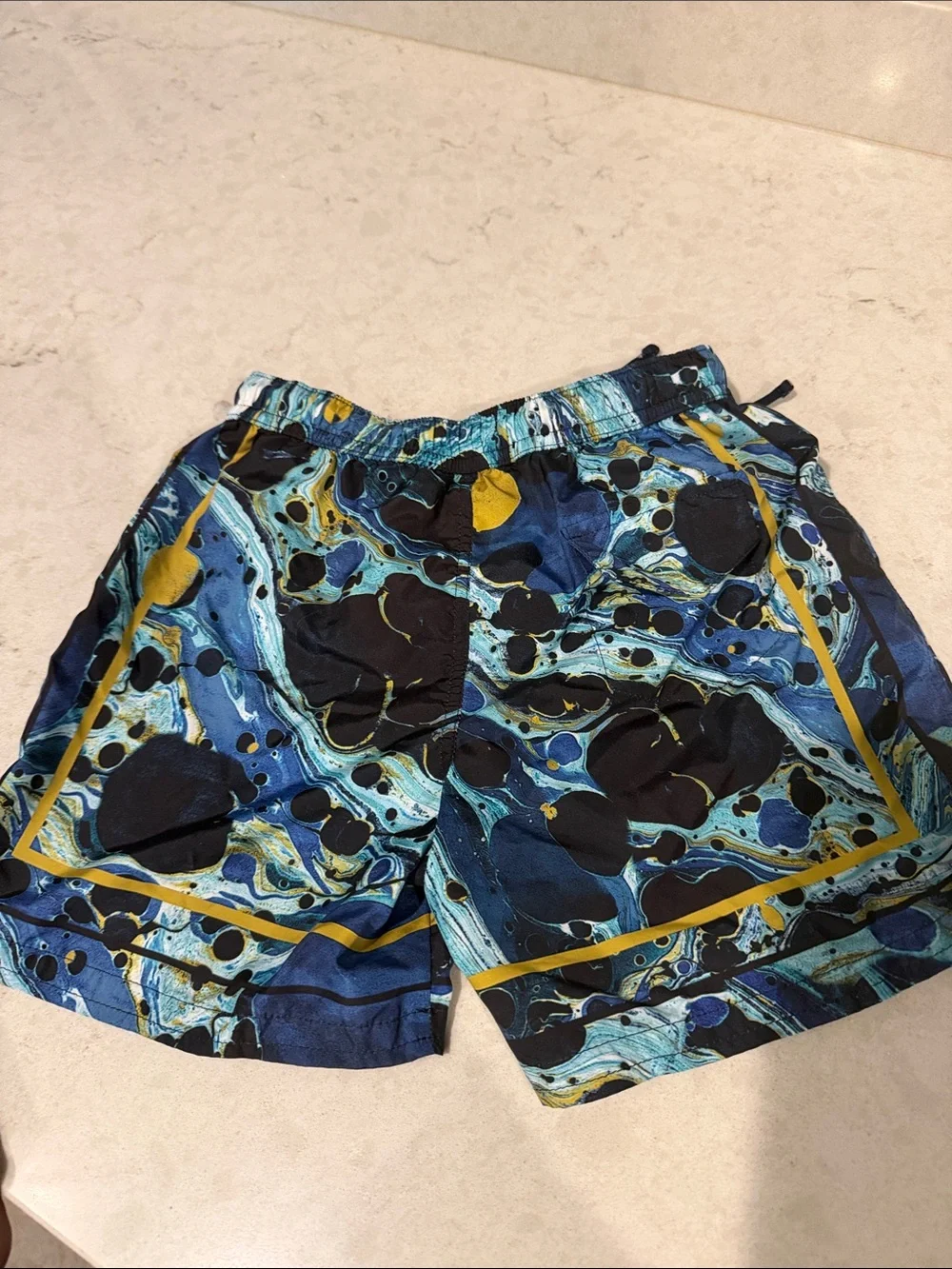 Dolce & Gabbana Marble-Print Kids Shorts with Yellow Trim